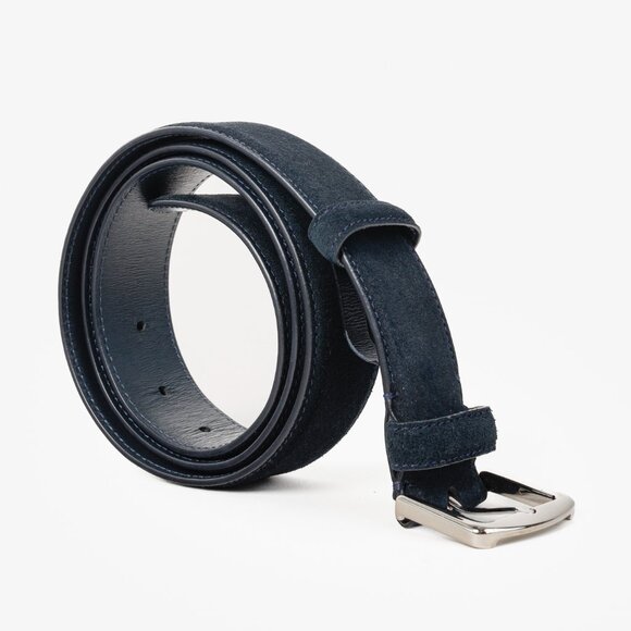 Loro Piana Alsavel Navy Suede Palladium Buckle Belt - Picture 4 of 8